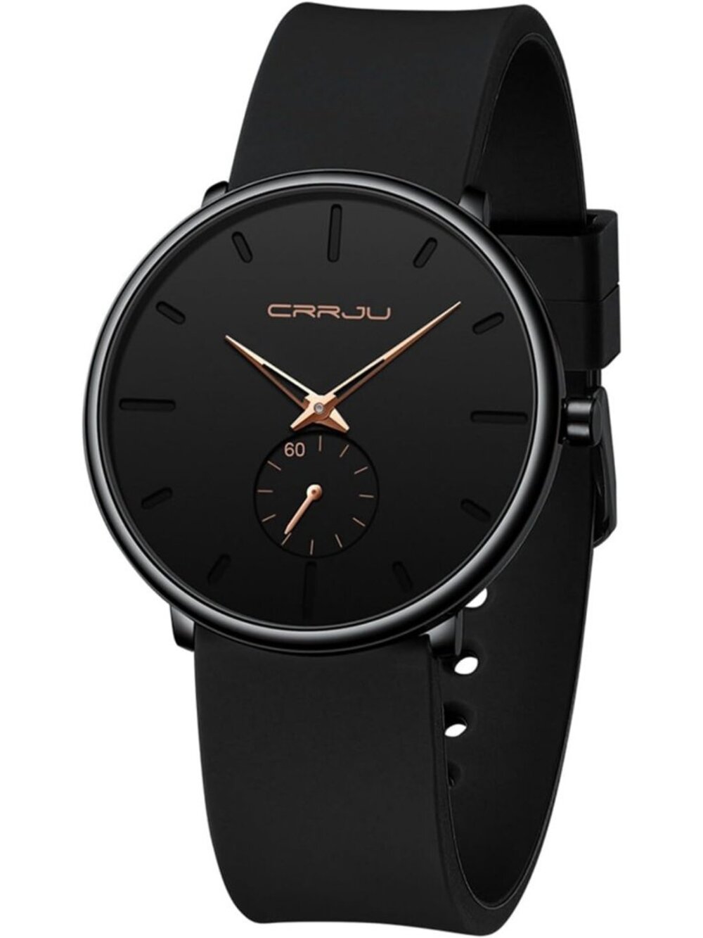 Crrju Mens Black Rose Stylish Waterproof Quartz Unisex Ultra Silicone Band Watch